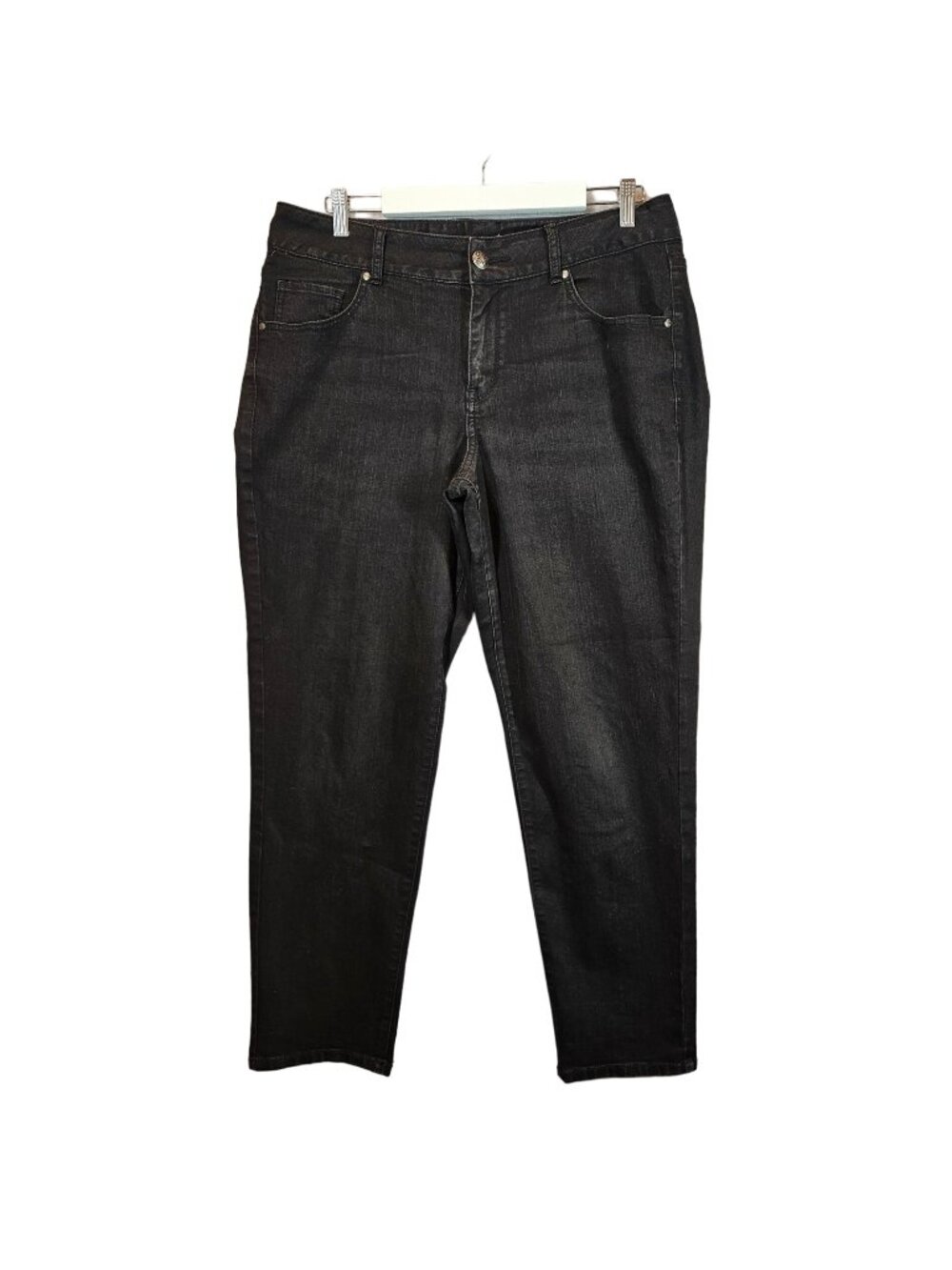 Lane Bryant Womens 14 Average Black Denim 5-Pocket Jeans Straight Mom high rise